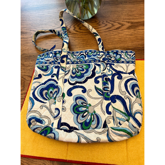 Vera Bradley Mediterranean White Tote Bag Medium Blue Green Abstract Floral - Picture 7 of 7